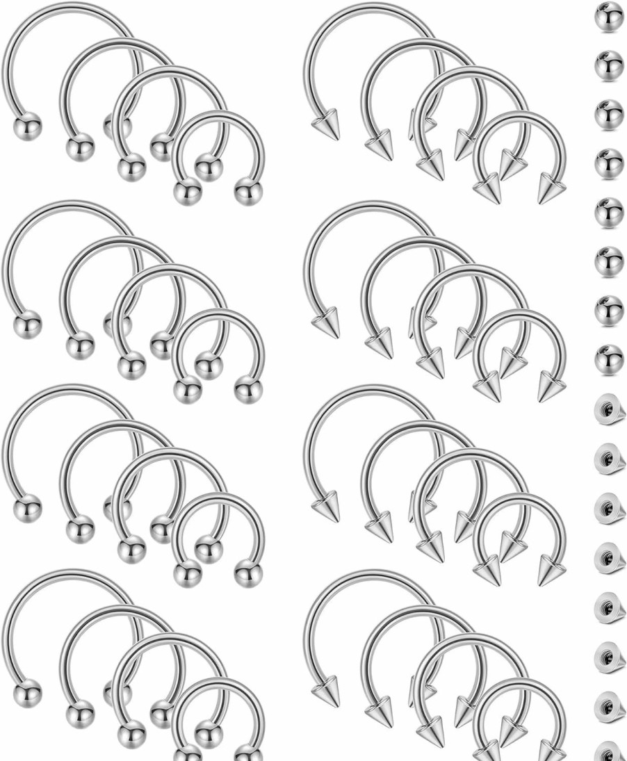 NICEIGHT 32Pcs 14G 16G 18G Surgical Steel Septum Nose Rings For Women Men Horseshoe Earrings Cartilage Helix Tragus Eyebrow Lip Daith Hoop Smily Piercing Jewelry 7-14Mm | Body Piercing Rings