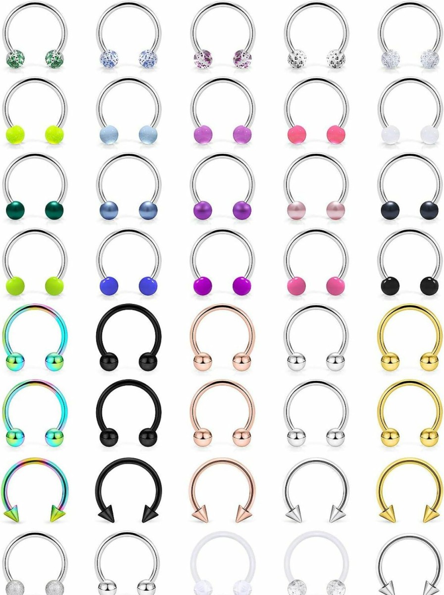 Ftovosyo Ftovosyo 36-40Pcs 16G Surgical Steel Nose Septum Rings Piercing Jewelry Horseshoe Cartilage Helix Tragus Earring Hoop Eyebrow Lip Hoop Retainer For Women Men 8Mm 10Mm | Body Piercing Rings