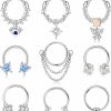 JOERICA Joerica 9 Pcs 16G Septum Rings For Women Stainless Steel Dangle Septum Rings Evil Eye Butterfly Star Dragon Claw Opal Cz Daith Earrings Hoop Nose Rings Cartilage Helix Septum Piercing Jewelry | Body Piercing Rings