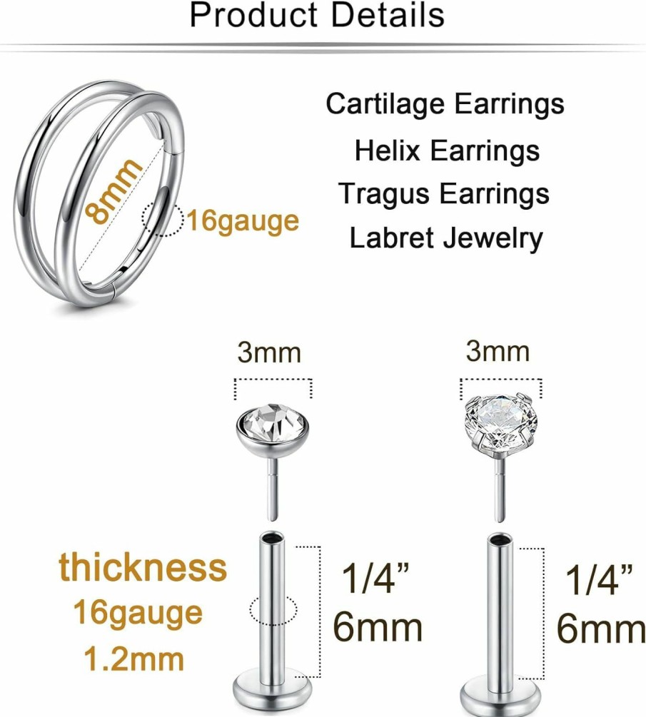 Longita Longita Cartilage Earring Cartilage Earrings For Women Helix Piercing Jewelry Tragus Earrings For Women Silver Gold Cartilage Hoop Earring | Body Piercing Rings