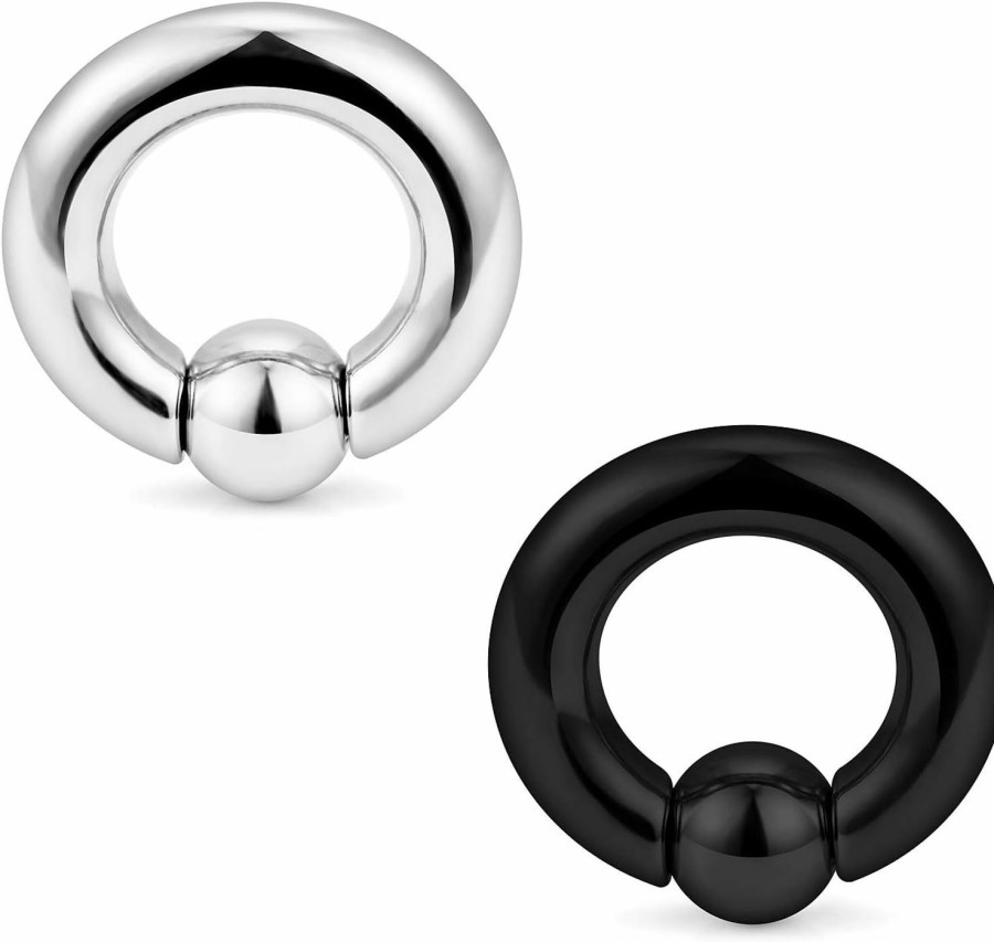 Lcolyoli Lcolyoli 2Pcs Pa Ring Internally Threaded Captive Bead Rings Spring Action Cbr Monster Screwball Rings 316L Surgical Steel Pierced Body Jewelry 2G 4G 6G 8G | Body Piercing Rings