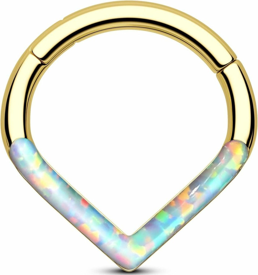 CM Crareesi Mania Cm Crareesi Mania Teardrop Septum Rings 316L Surgical Steel Opal Septum Piercing Rings 16G Daith Earrings For Women Triangle Septum Jewelry | Body Piercing Rings