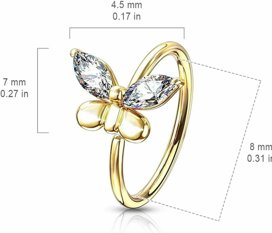 Pierced Owl Pierced Owl - 20Ga Cz Crystal Butterfly Bendable Annealed Nose Cartilage Ring | Body Piercing Rings