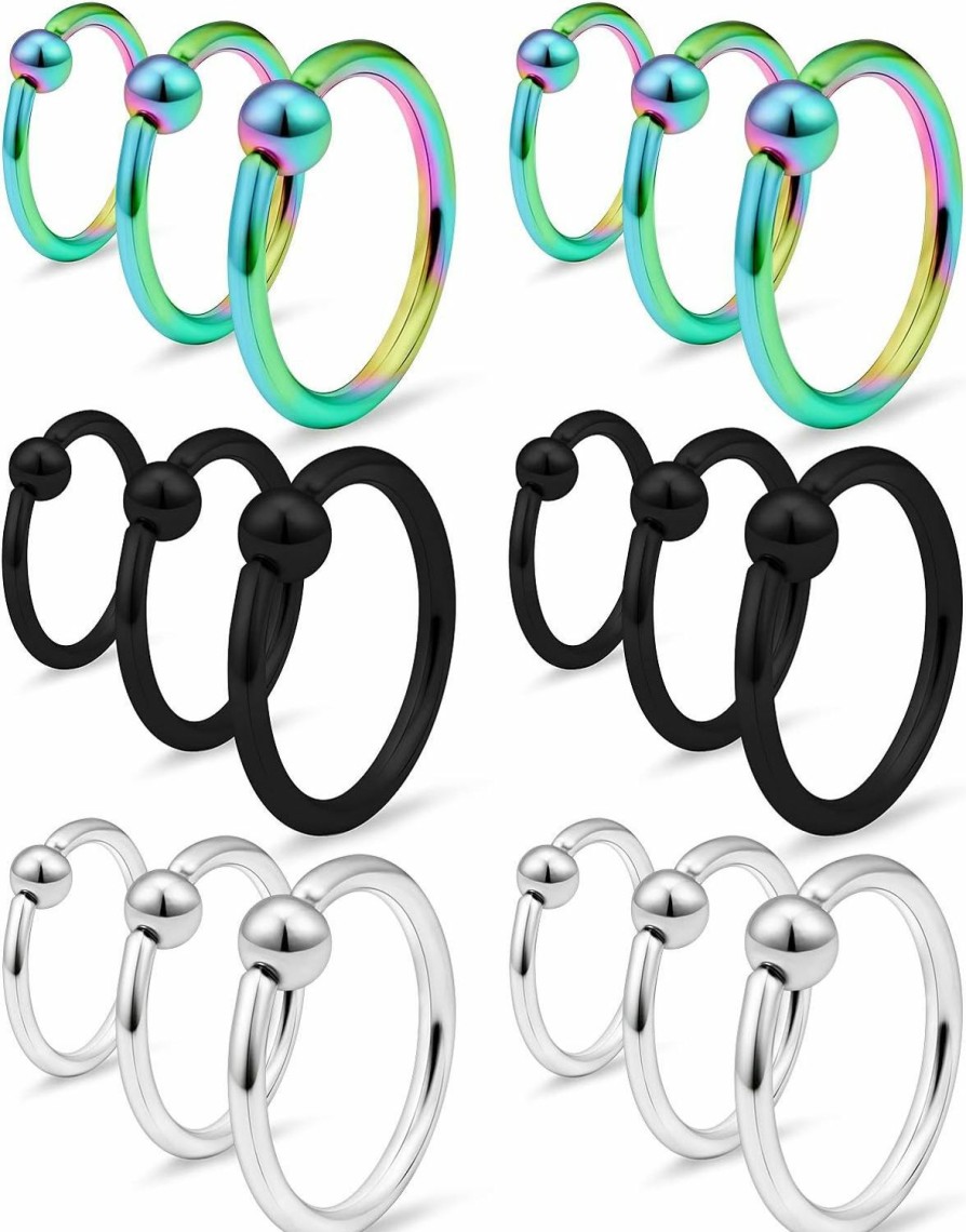 SCERRING Scerring 16G Captive Bead Piercing Ring Stainless Steel Nose Hoop Rings Eyebrow Lip Ear Tragus Septum Piercing Jewelry Hanger Retainer 6-16Mm 18-36Pcs | Body Piercing Rings