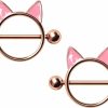 Pierced Owl Pierced Owl 14Ga Rose Gold Plated 316L Stainless Steel Pink Cat Face Nipple Shields, Sold As A Pair | Body Piercing Rings