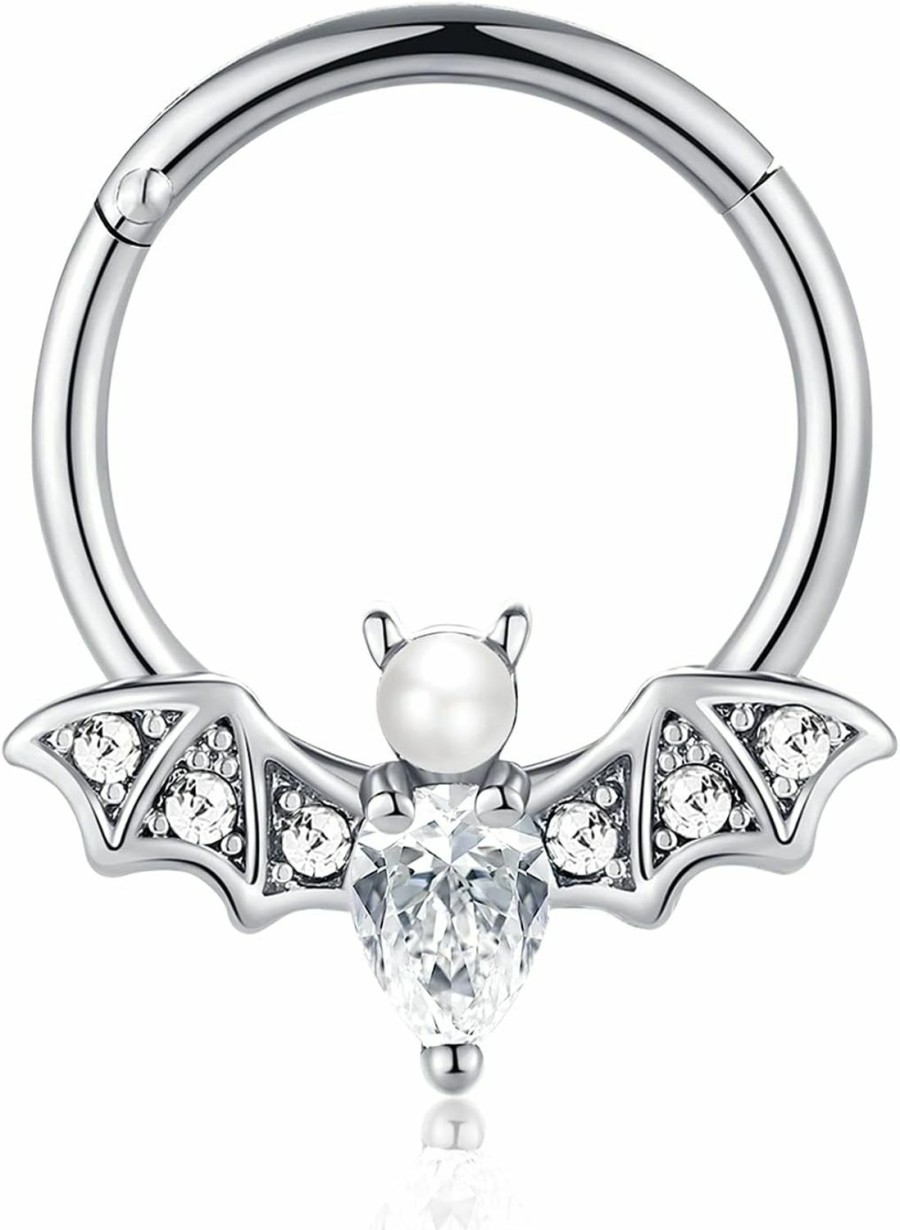 EVISPOL Evispol 16G Septum Ring For Women Men 316L Surgical Stainless Steel Nipple Rings Cute Halloween Bat Nose Ring Seamless Hinged Segment Clicker Cz Daith Earrings Rook Helix Tragus Cartilage Piercing Jewelry | Body Piercing Rings