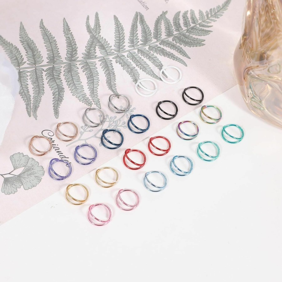 NICEIGHT Niceight 24Pcs 20G 316L Stainless Steel Nose Rings Hoops For Women Men Colorful Nose Hoops Helix Cartilage Earrings Conch Piercing Nose Piercing Jewelry 8Mm | Body Piercing Rings