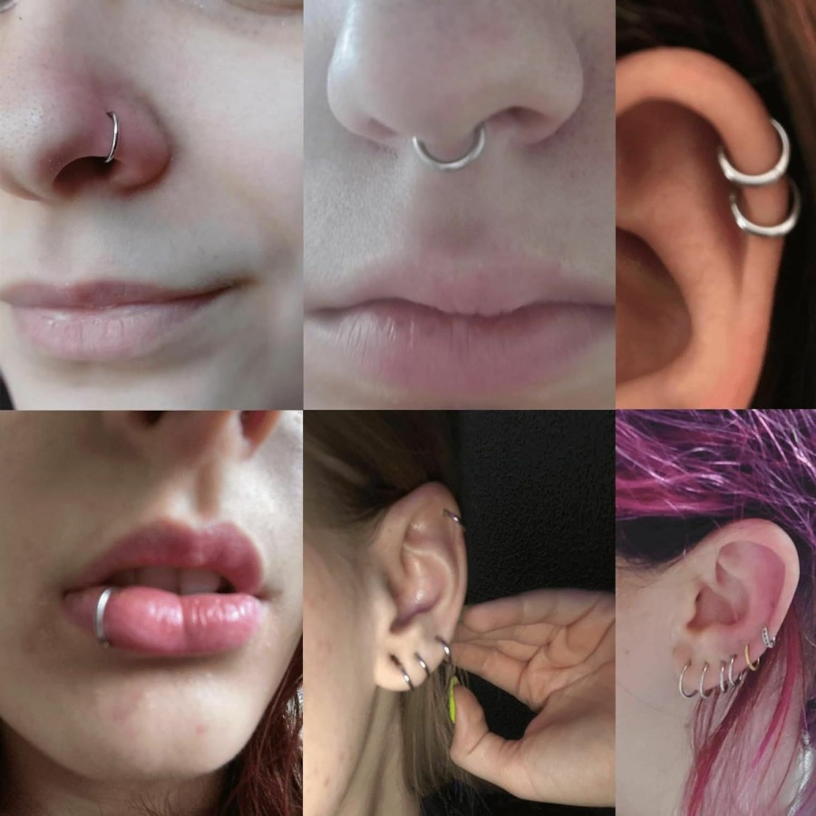 Lantine Lantine 6-12Pcs 18G 20G Nose Rings For Women Men 316L Surgical Steel 16G Septum Ring Cute Tiny Cartilage Helix Conch Daith Tragus Earrings 6-16Mm Set | Body Piercing Rings