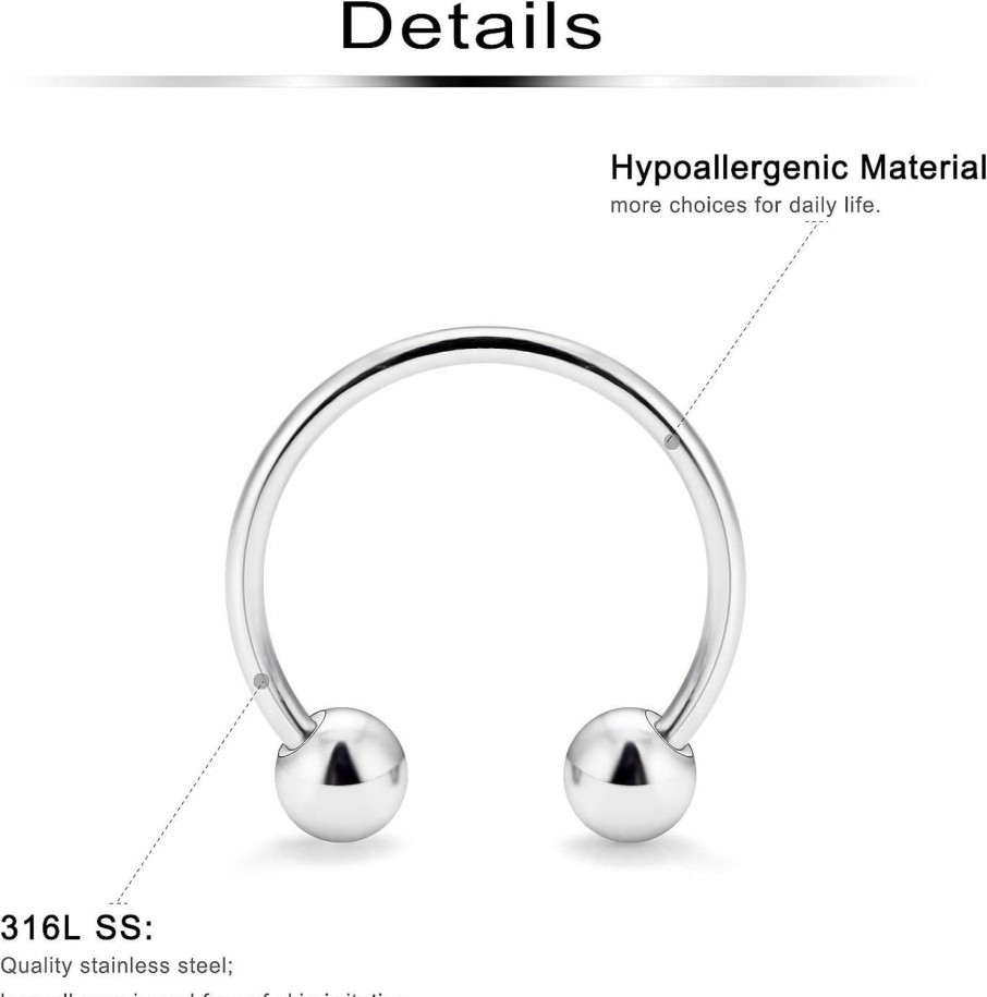 Ftovosyo Ftovosyo 18-36Pcs 20G Nose Hoop Rings Surgical Steel Septum Ring Tragus Cartilage Helix Hoop Earrings Lip Horseshoe Barbell Piercing Jewelry For Women Men 8Mm 10Mm 12Mm | Body Piercing Rings