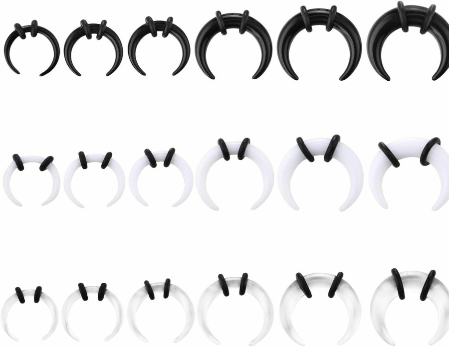 Generic 18 Pcs Acrylic Septum Pincher Ring, C Shape Buffalo Septum Stretching Kit Clear White Black Septum Piercing Horseshoe Septum Nose Rings Pierced Nose, Nipple Or Earring Ring 4/6/8/10/12/14G | Body Piercing Rings