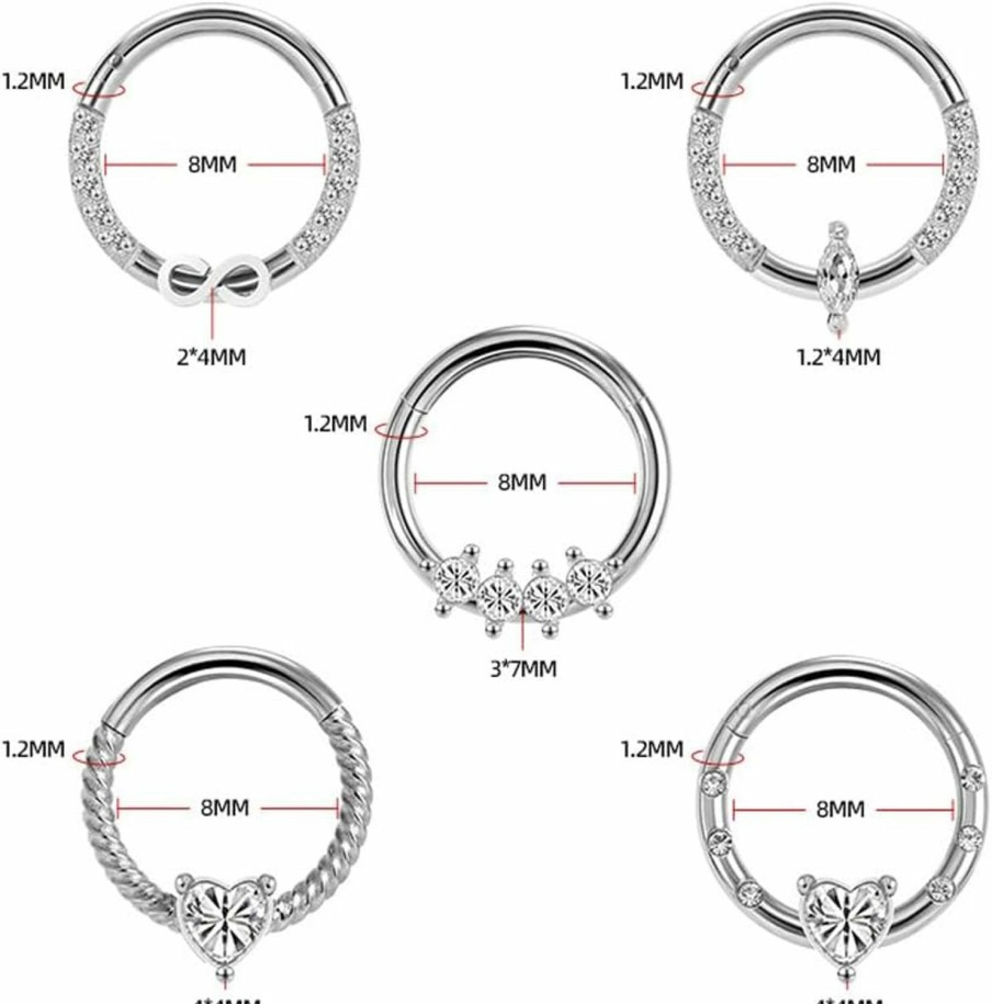 LunaLoop Lunaloop Gold Nose Rings For Women Silver Septum Rings 16G 8Mm Nose Piercings Jewelry Conch Rook Helix Piercing Jewelry Cz Cartilage Hoop Earring For Men | Body Piercing Rings