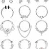 FINREZIO Finrezio 12Pcs Stainless Steel Septum Clicker Nose Rings Hoop For Women Men Cz Opal Dangle Cartilage Daith Tragus Conch Piercing Jewelry 10Mm | Body Piercing Rings