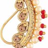 Amazon I Jewels 18K Gold Plated Indian Wedding Bollywood Ethnic Bridal Nose Ring/Nath Without Piercing Encased With Pearl Stone For Women/Girls (Nl45-46) | Body Piercing Rings