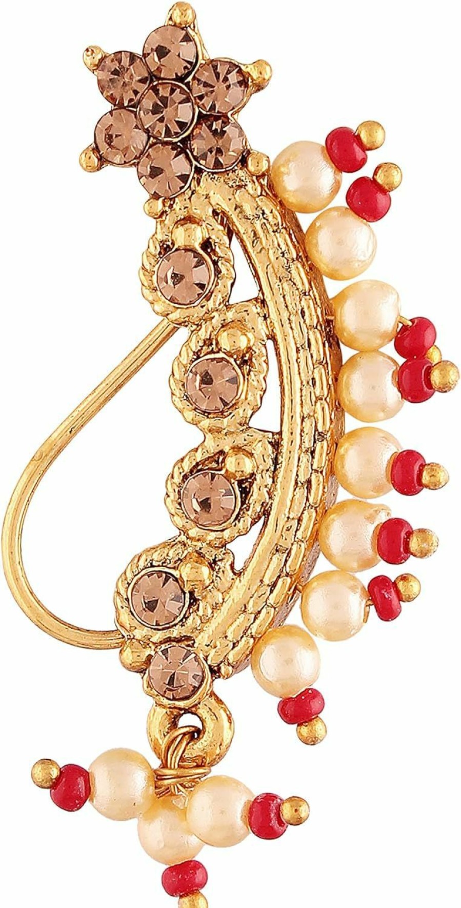 Amazon I Jewels 18K Gold Plated Indian Wedding Bollywood Ethnic Bridal Nose Ring/Nath Without Piercing Encased With Pearl Stone For Women/Girls (Nl45-46) | Body Piercing Rings