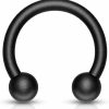 Forbidden Body Jewelry Forbidden Body Jewelry 14G 10Mm Surgical Steel Matte Black Ip Plated Horseshoe Body Piercing Ring, 4Mm Balls | Body Piercing Rings