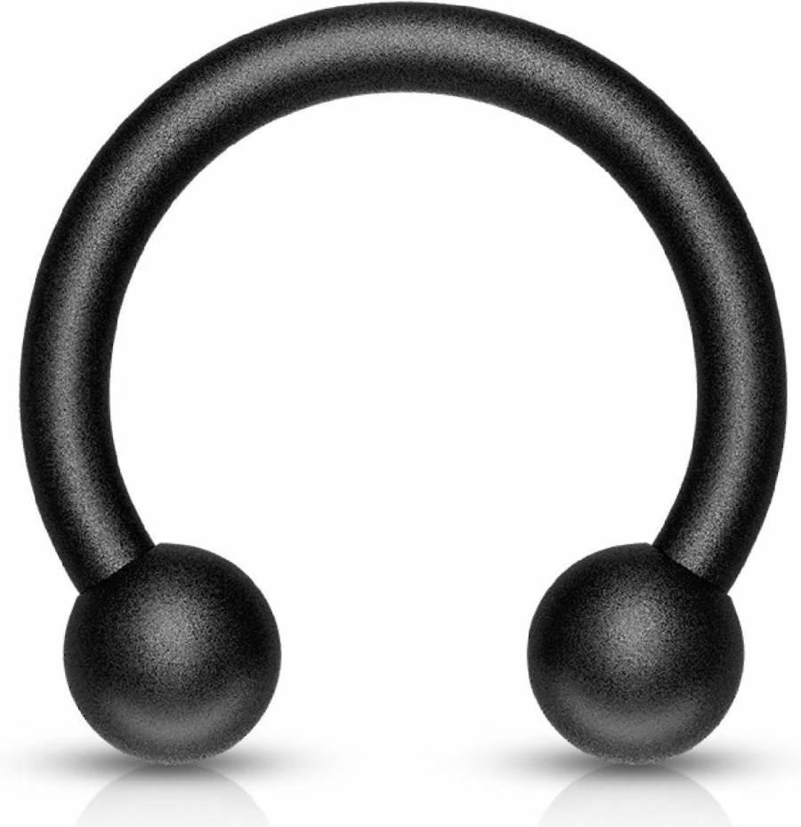 Forbidden Body Jewelry Forbidden Body Jewelry 14G 10Mm Surgical Steel Matte Black Ip Plated Horseshoe Body Piercing Ring, 4Mm Balls | Body Piercing Rings