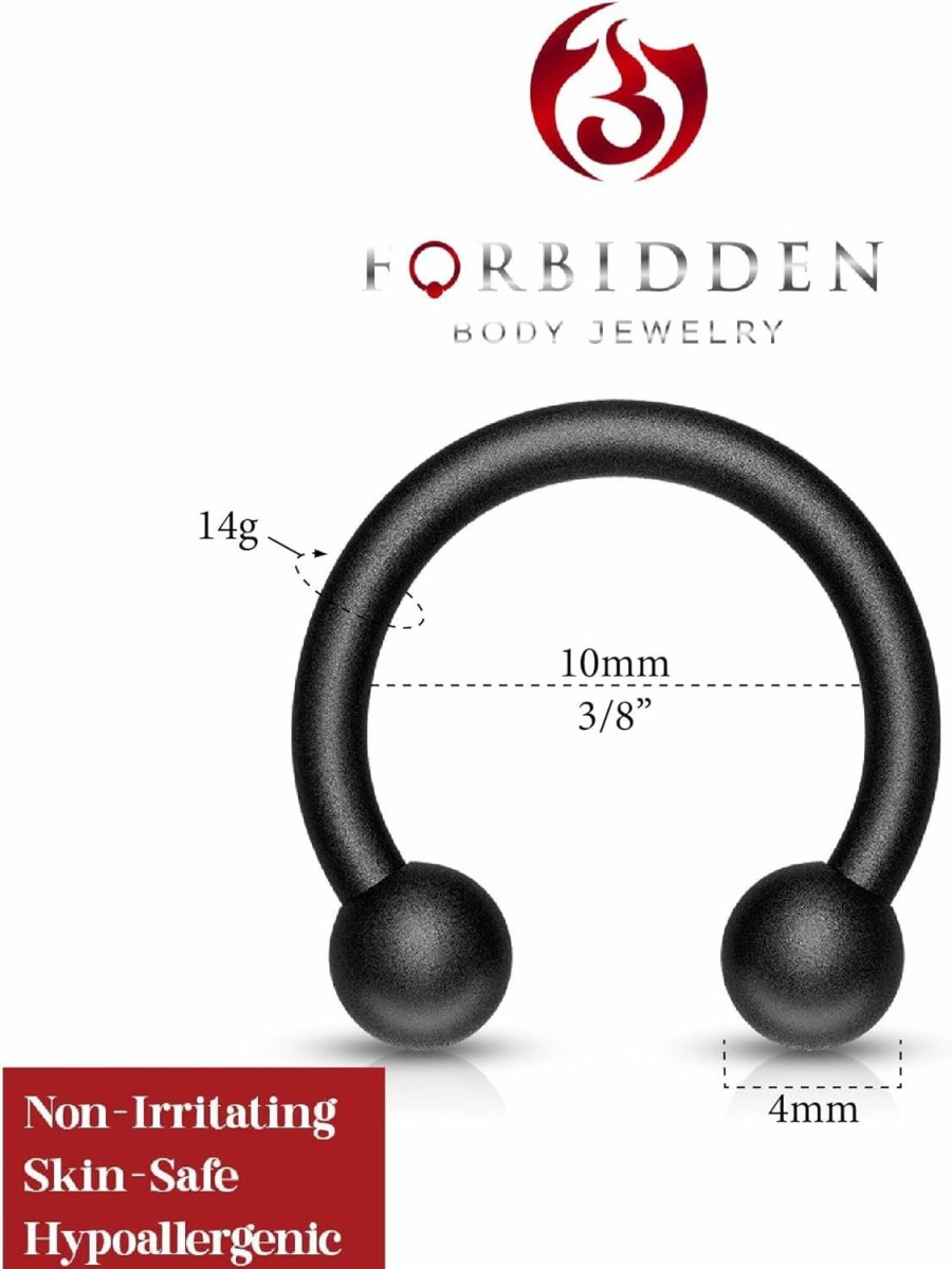 Forbidden Body Jewelry Forbidden Body Jewelry 14G 10Mm Surgical Steel Matte Black Ip Plated Horseshoe Body Piercing Ring, 4Mm Balls | Body Piercing Rings