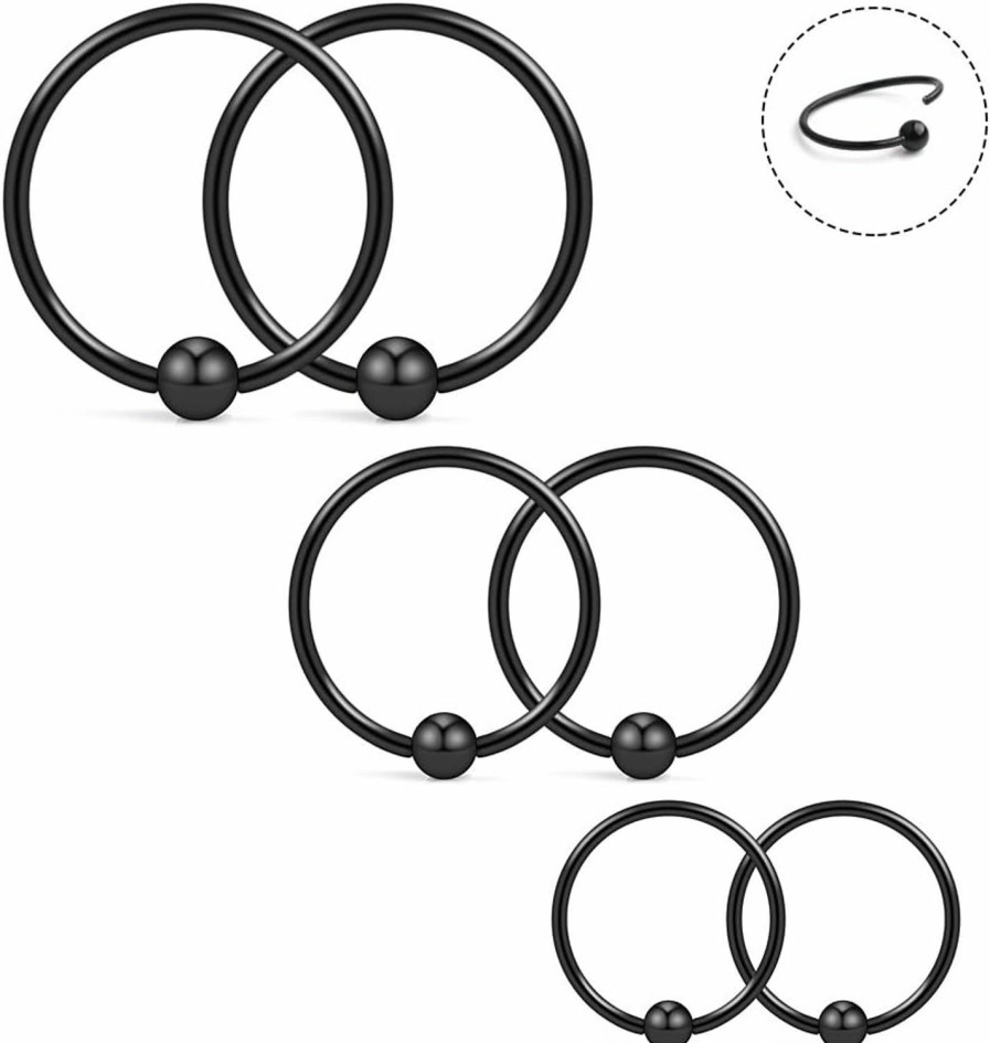 Ruifan Ruifan 18G 8Mm 10Mm 12Mm Nose Hoop Lip Eyebrow Tongue Helix Tragus Cartilage Septum Piercing Ring 6Pcs | Body Piercing Rings