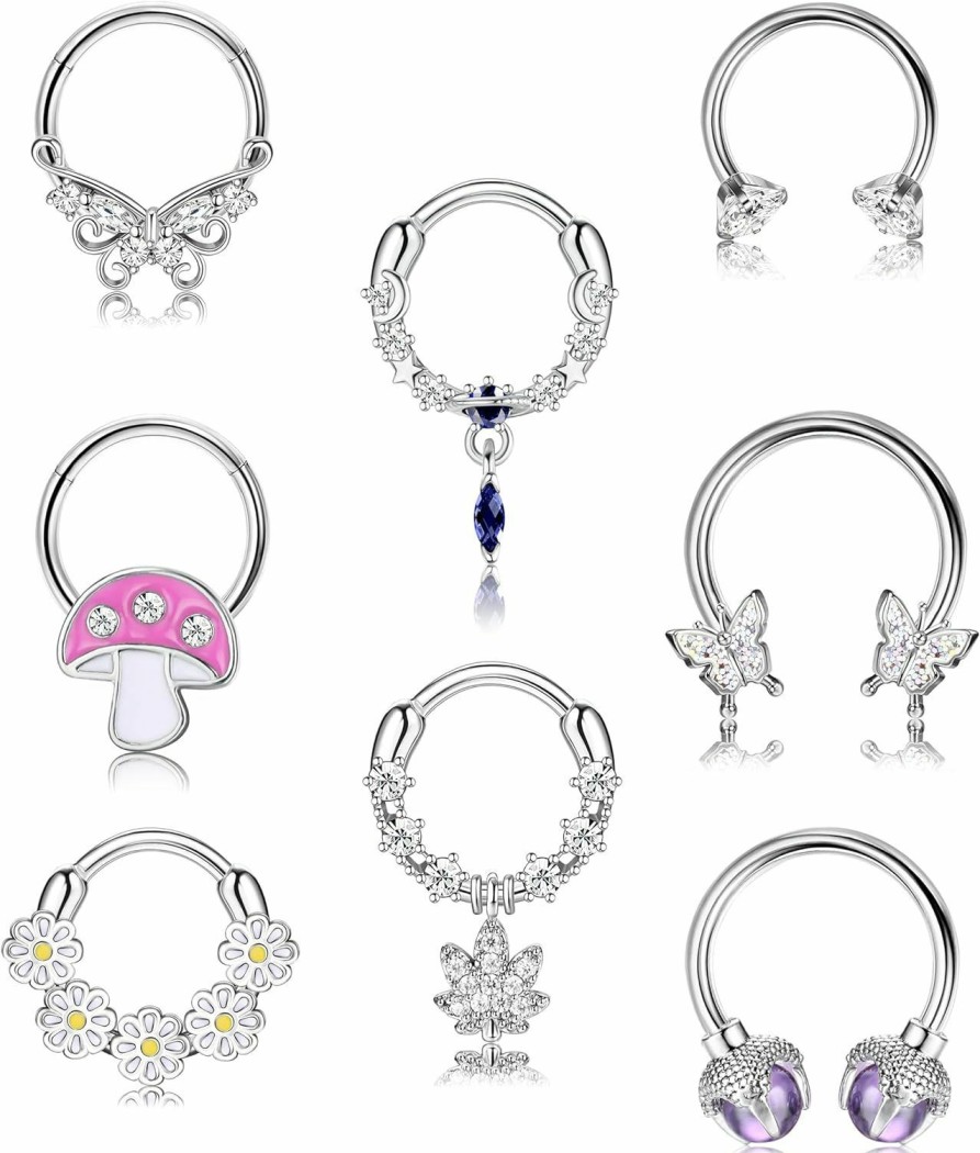 Drperfect Drperfect 8 Pcs Septum Rings 16G For Women 16 Gauge Small Silver Surgical Steel Stainless Steel 8Mm 10Mm Septum Ring Hoop Nose Rings Septum Piercing Jewelry | Body Piercing Rings