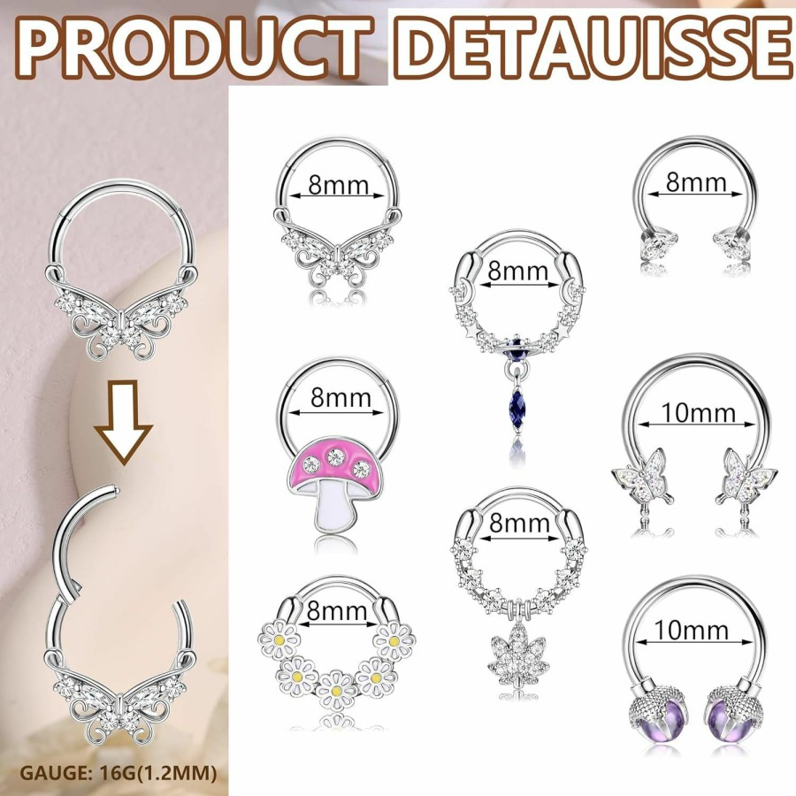 Drperfect Drperfect 8 Pcs Septum Rings 16G For Women 16 Gauge Small Silver Surgical Steel Stainless Steel 8Mm 10Mm Septum Ring Hoop Nose Rings Septum Piercing Jewelry | Body Piercing Rings