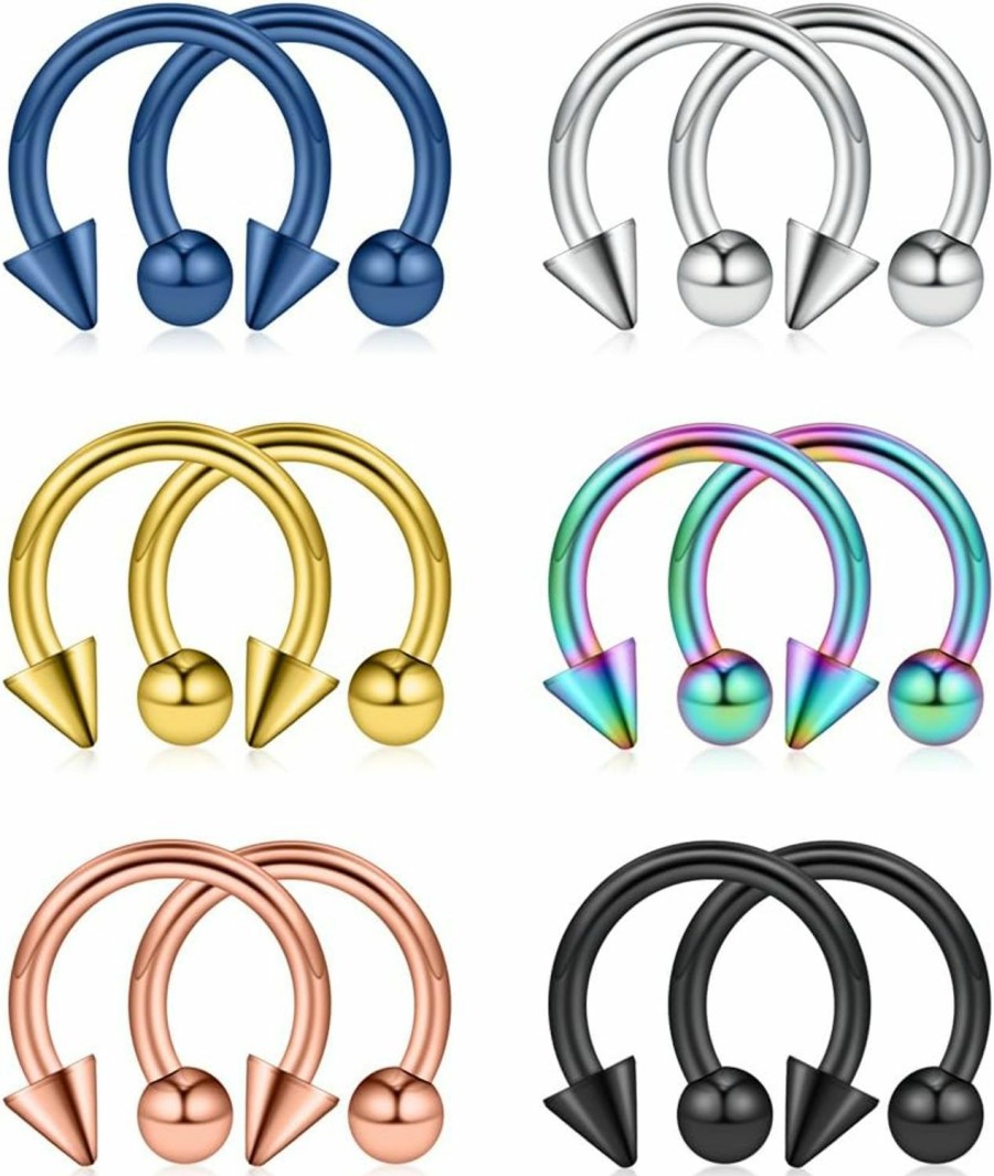 Ruifan Ruifan 12Pcs 12G Surgical Steel Nose Pa Septum Horseshoe Hoop Earring Eyebrow Tragus Lip Piercing Ring | Body Piercing Rings