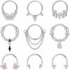 Sanfenly Sanfenly 9Pcs 16G Septum Rings For Women Men Stainless Steel Dangle Septum Jewelry Blue Planet Teardrop Cz Butterfly Bat Spiked Daith Earrings Hoop Nose Rings Cartilage Helix Septum Piercing Jewelry | Body Piercing Rings