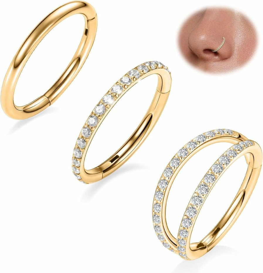 FUNLMO Funlmo 3Pcs Nose Rings Hoops Double Hoop Nose Ring Conch Daith Tragus Helix Rook Piercing Jewelry Surgical Steel Cartilage Earring Conch Hoop Earring Septum Jewelry Lip Ring | Body Piercing Rings