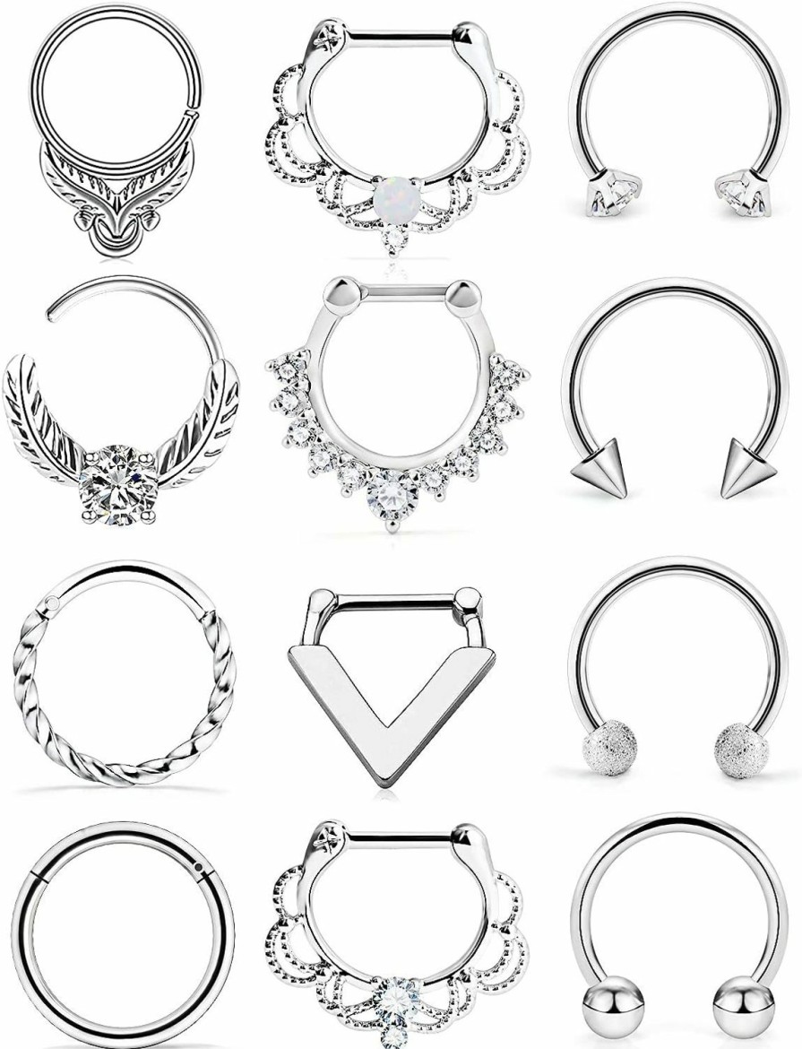 Ylqjksk Ylqjksk Septum Jewelry Septum Rings For Women Men Surgical Steel 16G Septum Piercing Jewelry Helix Daith Smiley Rook Tragus Piercing Jewelry 10Mm,Black Purple Silvery Tone Rose Gold | Body Piercing Rings