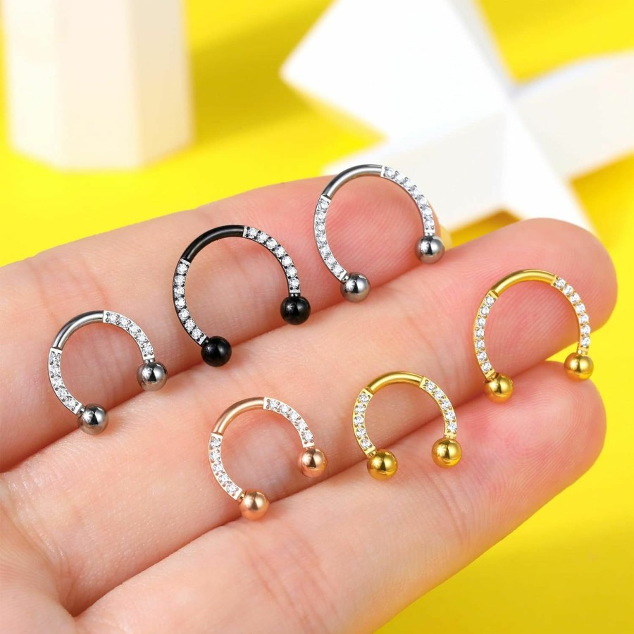 Melighting Melighting Titanium Septum Rings G23 Septum Jewelry Nose Rings Hoop 16G Clear Cz Horseshoe Daith Earrings Helix Earrings Tragus Piercing Jewelry Body Piercing Jewelry Women Men | Body Piercing Rings