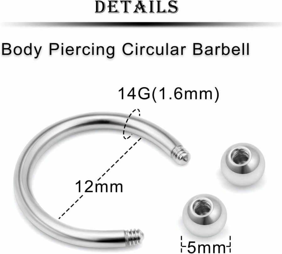 Kridzisw Kridzisw 14G Septum Nose Rings Eyebrow Lip Rings Lobe Earrings Hoop 316L Surgical Steel Cartilage Helix Tragus Rook Daith Earrings Hoops Piercing Jewelry For Women Men 8Mm 10Mm 12Mm 14Mm 16Mm 19Mm | Body Piercing Rings