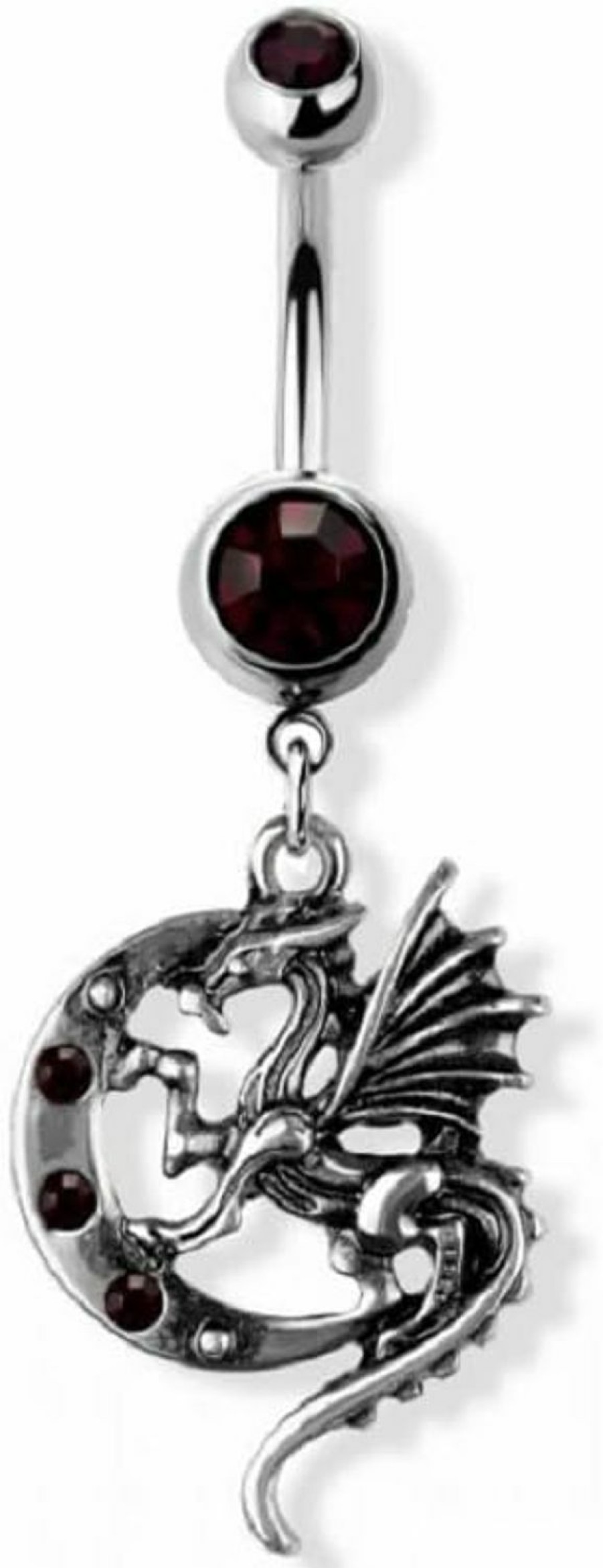 Pierced Owl Pierced Owl 14Ga 316L Stainless Steel Purple Cz Crystal Crescent Moon And Dragon Dangling Belly Button Ring | Body Piercing Rings