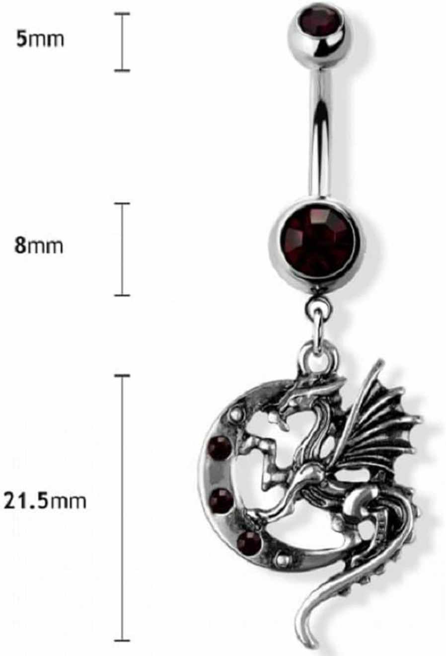 Pierced Owl Pierced Owl 14Ga 316L Stainless Steel Purple Cz Crystal Crescent Moon And Dragon Dangling Belly Button Ring | Body Piercing Rings