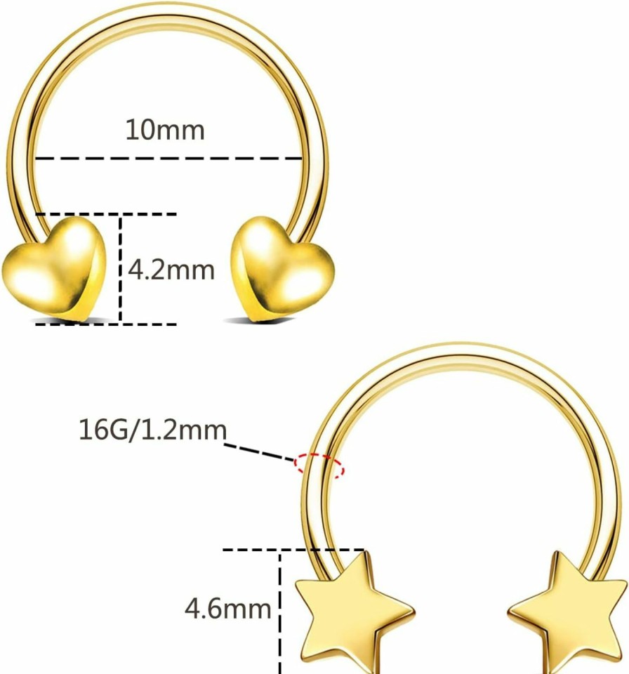 CHARMONLINE Charmonline 16G Septum Rings Heart Cartilage Earring Hoop Septum Earring 316L Stainless Steel Helix Earring Daith Earring Nose Ring Hoop Septum Piercing Jewelry For Women Men | Body Piercing Rings