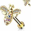 Amelia Fashion Amelia Fashion 16 Micro Cz Paved Bee With Ab Crystals Internally Threaded 316L Surgical Steel For Labret, Monroe, Cartilage, And More | Body Piercing Rings