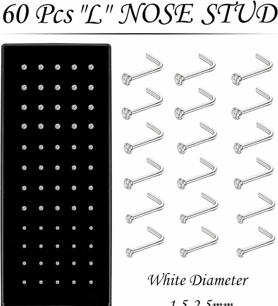 icariery Icariery 3 Sets Of Nose Rings Studs And Hoops For Women Men, Hypoallergenic Surgical Stainless Steel Straight/L/Screw Shaped Nose Studs With 1.5/2/2.5Mm Crystal And Multi-Color Nose Hoops 22G Real Piercing Jewelry | Body Piercing Rings