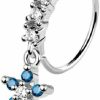 Pierced Owl Pierced Owl 20Ga 316L Stainless Steel Cz Crystal Lined Hoop With Dangling Blue Flower Charm Bendable Nose Ring | Body Piercing Rings