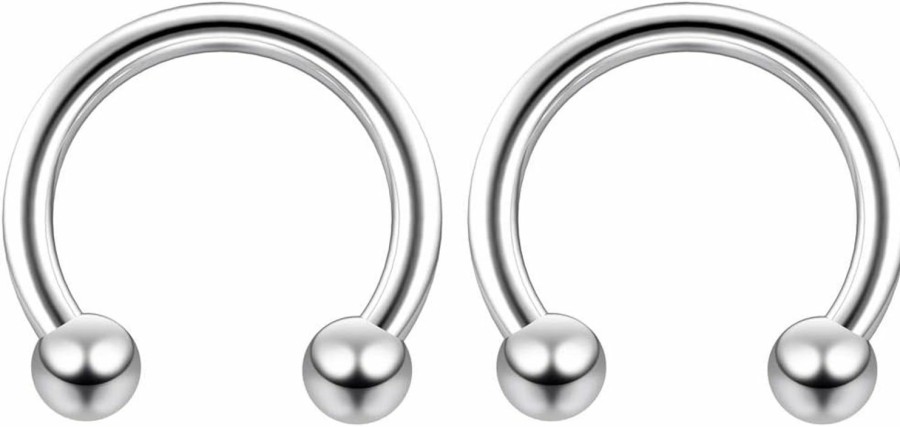 Evonix 2Pc 14G Surgical Stainless Steel Horseshoe Hoop 3Mm Ball Circular Barbells Earrings Cartilage Helix Septum Nose Lip Rings - Select Diamter | Body Piercing Rings