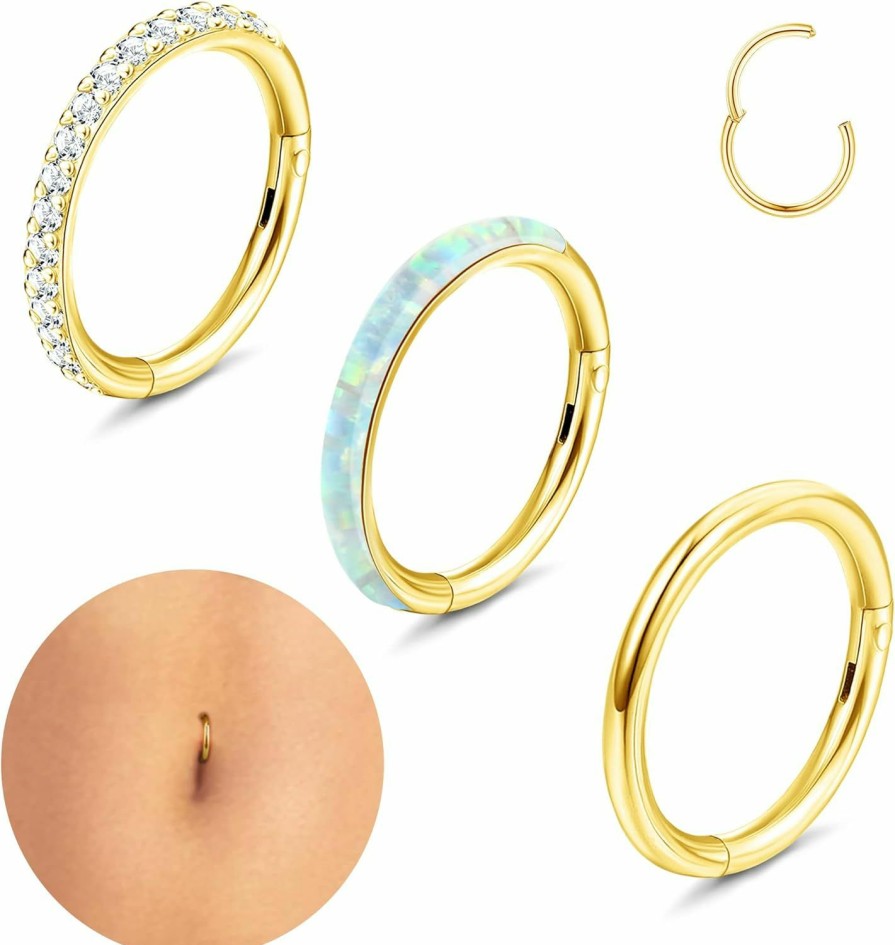 Sanfenly Sanfenly 14G Belly Button Rings 316L Surgical Steel Belly Ring Hoop Clear Cz Opal Navel Rings Hoop Clicker Segment Belly Piercing Jewelry Gold Silver Tone 8Mm 10Mm 12Mm | Body Piercing Rings