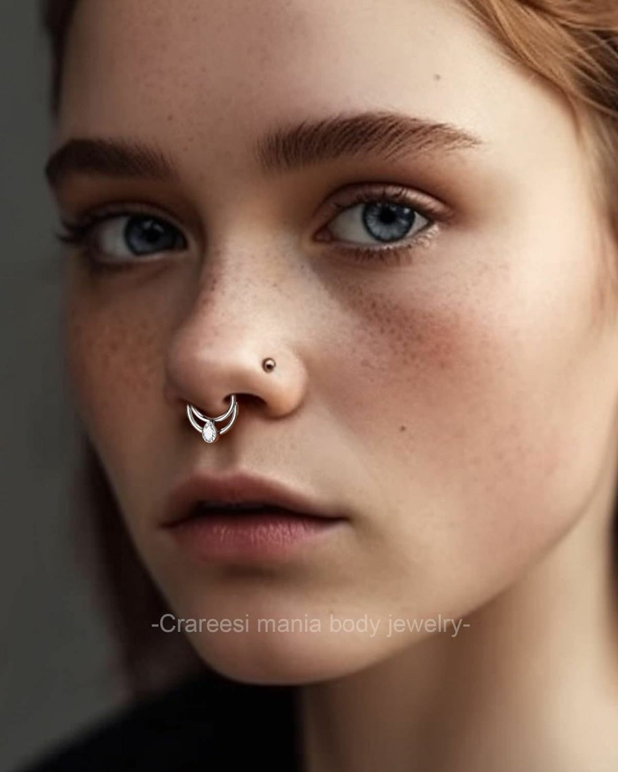 CM Crareesi Mania Cm Crareesi Mania Double Septum Ring 16G Septum Jewelry 316L Surgical Steel Teardrop Septum Piercing Jewelry Helix Piercing Jewelry Daith Earrings For Women | Body Piercing Rings