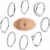 THUNARAZ Thunaraz 14G Belly Button Rings Hoop Surgical Steel Belly Ring For Women Clear Cz Thread Navel Rings Minimalist Hoop Clicker Segment Belly Button Piercing 8Mm 10Mm 12Mm | Body Piercing Rings