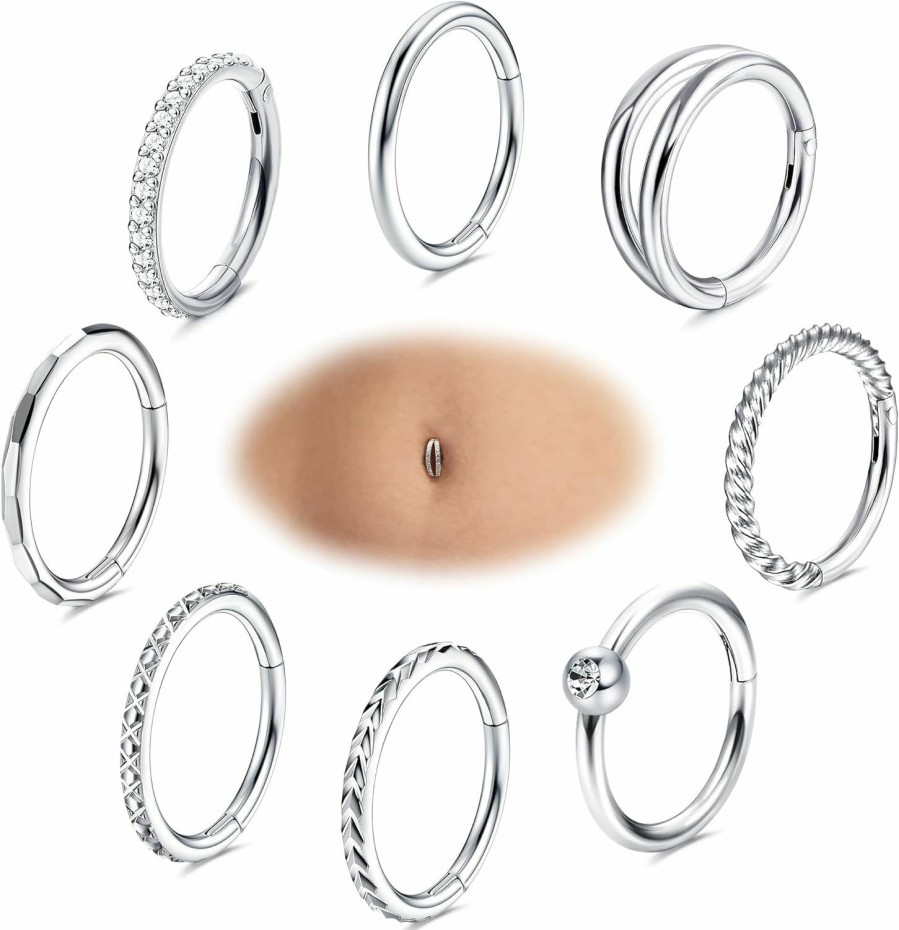 THUNARAZ Thunaraz 14G Belly Button Rings Hoop Surgical Steel Belly Ring For Women Clear Cz Thread Navel Rings Minimalist Hoop Clicker Segment Belly Button Piercing 8Mm 10Mm 12Mm | Body Piercing Rings