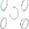 THUNARAZ Thunaraz 5Pcs 18G 16G Surgical Steel Nose Rings Hoop For Women Cz Opal Septum Hinged Clicker Segment Lip Rings Helix Cartilage Hoop Earring Rook Daith Seamless Body Piercing Rings For Women Men 8Mm 10Mm | Body Piercing Rings