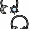 COCHARM Cocharm 2Pcs Black Sun And Moon Septum Rings 16G Small Septum Jewelry Dainty Daith Helix Earrings For Women Stainless Steel Daith Piercing Jewelry | Body Piercing Rings