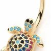 Pierced Owl Pierced Owl 14Ga Gold Tone 316L Stainless Steel Multicolor Crystal Paved Turtle Belly Button Ring | Body Piercing Rings