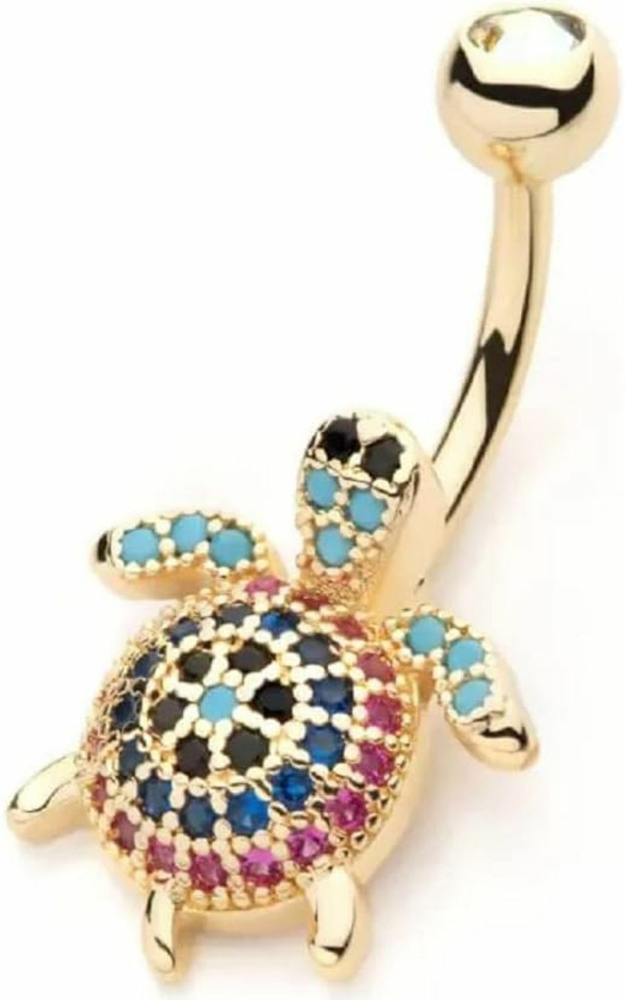 Pierced Owl Pierced Owl 14Ga Gold Tone 316L Stainless Steel Multicolor Crystal Paved Turtle Belly Button Ring | Body Piercing Rings