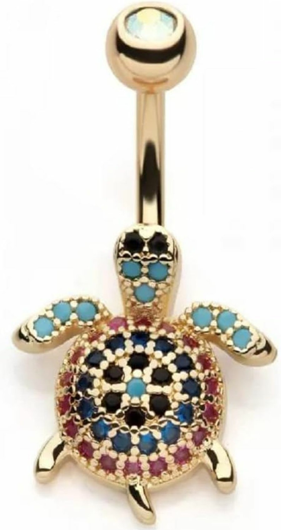 Pierced Owl Pierced Owl 14Ga Gold Tone 316L Stainless Steel Multicolor Crystal Paved Turtle Belly Button Ring | Body Piercing Rings