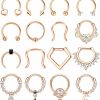 Besteel Besteel Surgical Steel Septum Rings 16G Hypoallergenic Horseshoe Clicker Septum Rings Gold For Women Men Small Cute Cz Dangle Horseshoe Hinged Septum Nose Lip Helix Tragus Daith Cartilage Piercing Jewelry 10Mm 16 Pcs | Body Piercing Rings