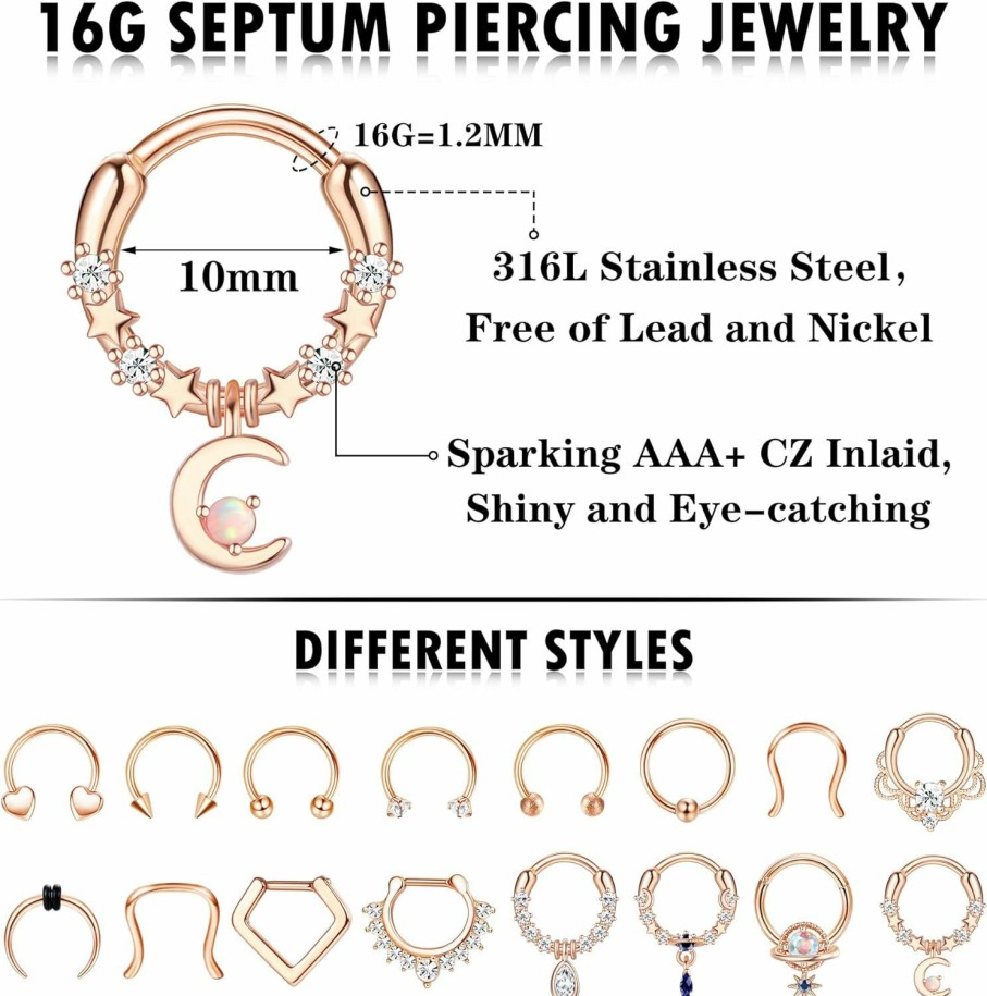 Besteel Besteel Surgical Steel Septum Rings 16G Hypoallergenic Horseshoe Clicker Septum Rings Gold For Women Men Small Cute Cz Dangle Horseshoe Hinged Septum Nose Lip Helix Tragus Daith Cartilage Piercing Jewelry 10Mm 16 Pcs | Body Piercing Rings