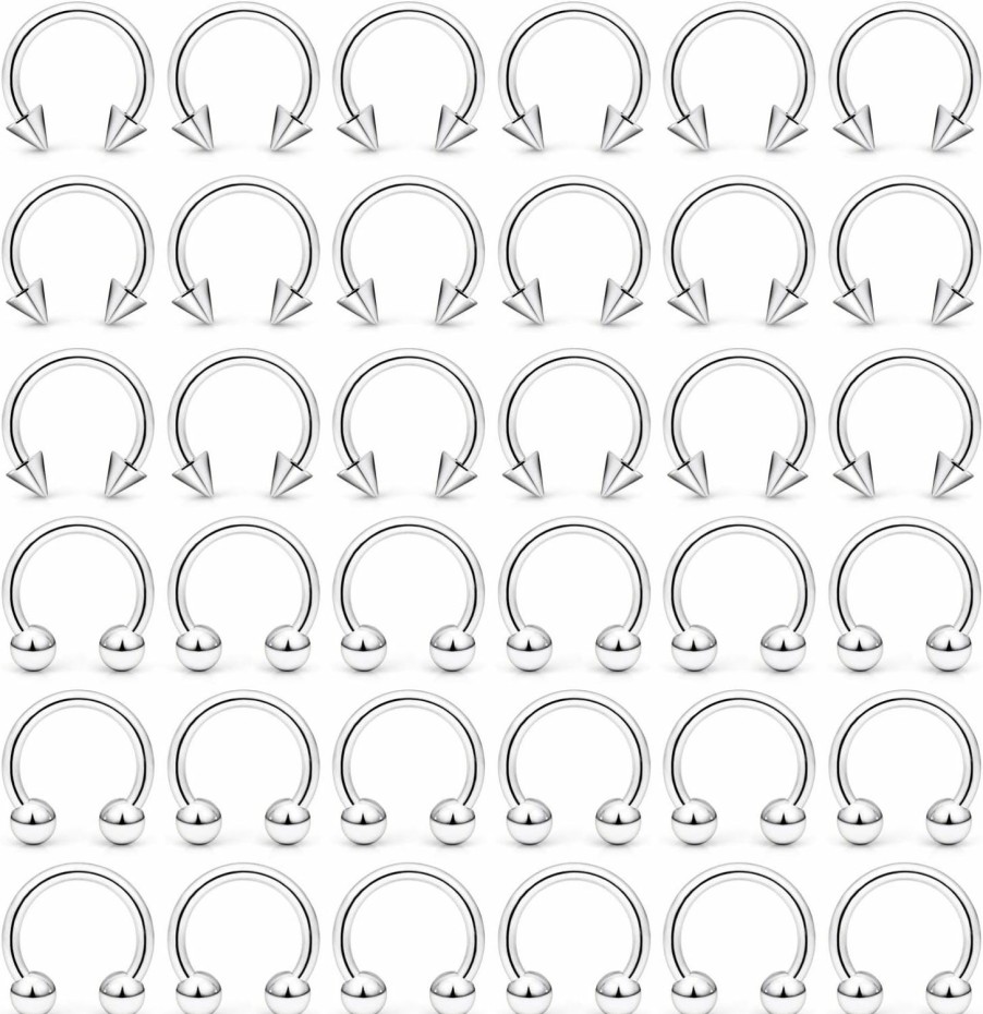 Ftovosyo Ftovosyo 36Pcs 12G Surgical Steel Septum Rings Horseshoe Barbell Tragus Cartilage Helix Earring Hoop Piercing Jewelry For Women Men 10Mm 12Mm 14Mm 16Mm | Body Piercing Rings