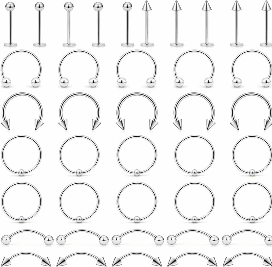 Ftovosyo Ftovosyo Cartilage Earrings Hoop 40Pcs 316L Surgical Steel Labret Stud For Women Men Nose Lip Horseshoe Piercing Rings Tragus Helix Ear Body Piercing Jewelry 20G | Body Piercing Rings